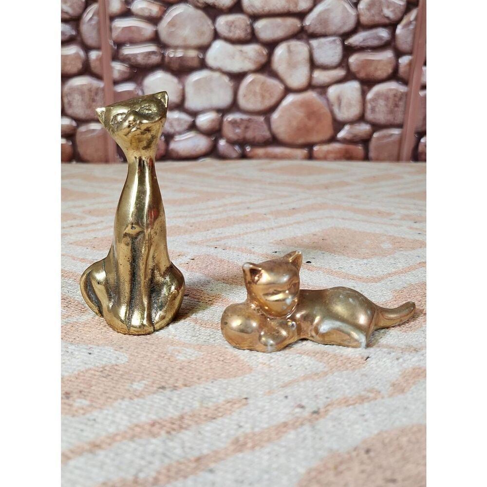 Brass Cat figurine and Japan Cat Figurine